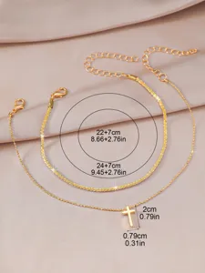Damen goldfarbene mehrlagige Kreuz Fußkette glänzender Strand Schmuck verstellbar chic