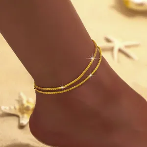 Doppellagige goldene Fußkette glitzernde Strand Fußkette trendiger Sommerschmuck für Frauen Damen