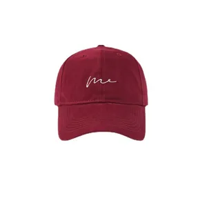 Burgundy baseball cap for women and men, sun protection hat with cute white embroidery.