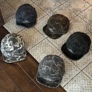 Casquette 5 panneaux camouflage vintage streetwear visière courte style été pour homme et femme