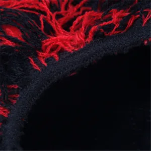 Black red fuzzy knitted balaclava face mask detail acrylic shaggy winter warm hat outdoor