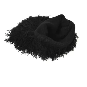 Black knitted balaclava ski mask with fringe, acrylic winter warm party funny beanie hat.