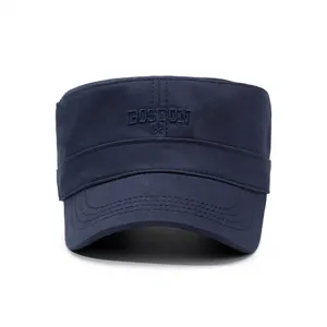 Unisex Casual Cotton Flat Top Cadet Cap Outdoor Sun Protection Adjustable Visor Hat With Letter Embroidery