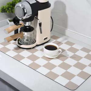Minimalist checkered diatomaceous earth draining mat, non-slip coffee machine counter mat