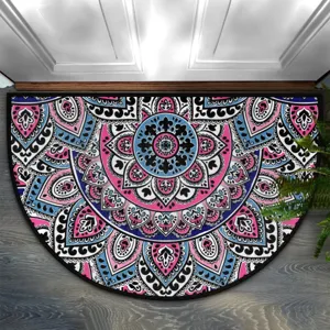 Half circle floral doormat anti slip bohemian entrance rug for indoor home decoration