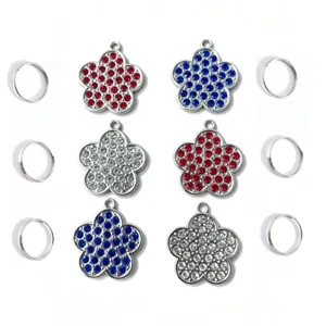 Médaille d'Identification pour Animaux en Alliage de Zinc Fleur de Prunier avec Strass Pendentif de Collier pour Chat Chien
