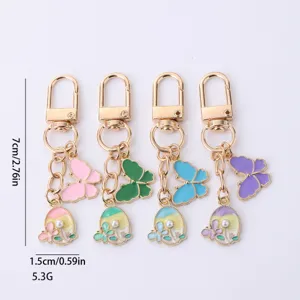 Colorful butterfly alloy keychain cute bag pendant enamel pearl charm accessories