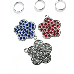 Strass fleur de prunier animal de compagnie chien étiquette pendentif collier chat charm