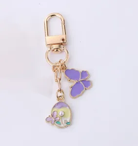 Cute butterfly alloy oil-drop keychain pendant chic bag ornament for women girls daily use