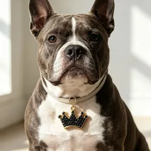 Pendentif couronne pour collier de chien avec strass noirs, accessoire animal élégant.