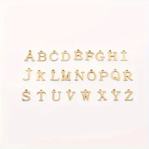 Ensemble de 26 pendentifs lettres de l'alphabet en acier inoxydable doré, collier design.