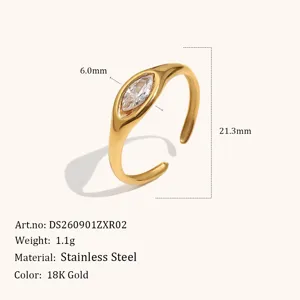 Detailed view of 18k gold plated stainless steel marquise zirconia ring closeup features.