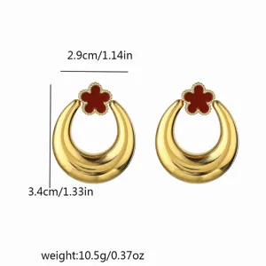 Vintage five-leaf clover metal earrings stainless steel geometric gold hoop detail