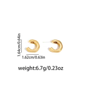 French vintage brushed gold hoop earrings minimalist geometric metal earrings for women