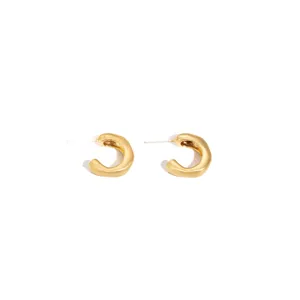 Minimalist 925 silver gold plated chunky hoop earrings, vintage brushed texture chic jewelry.