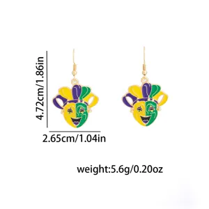 Boucles d'oreilles masque de bouffon de carnaval, jolies boucles pendantes fantaisie.