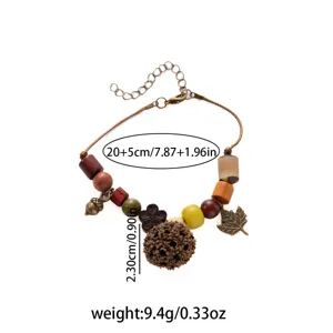 Vintage ethnic style natural acorn bracelet handmade wooden beaded bracelet for women