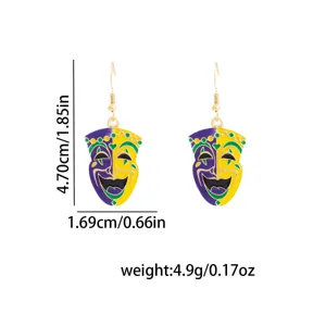 Boucles d'oreilles pendantes masque de bouffon carnaval colorées style européen.