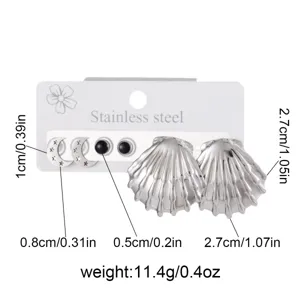 Edelstahl Ohrring Set mit Mond Kugel und Muschel Motiven für Damen modischen Schmuck.