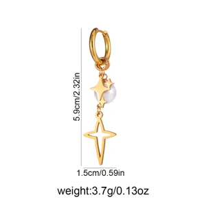 Gold star pearl tassel dangle earrings long geometric hoop fashion jewelry precise dimensions