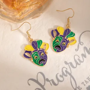 Boucles d'oreilles masque de théâtre, bijoux fantaisie émaillés carnaval pour femmes.