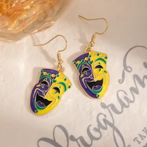 Boucles d'oreilles crochets masque de théâtre carnaval, boucles d'oreilles émail coloré.