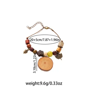 Bohemian vintage wooden slice acorn charm bracelet handmade natural jewelry for women