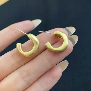 Brushed gold chunky hoop earrings with 925 silver post minimalist chic jewelry for women