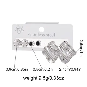 Detailansicht des Ohrring-Sets aus rostfreiem Edelstahl mit klaren Größen- und Gewichtsangaben.