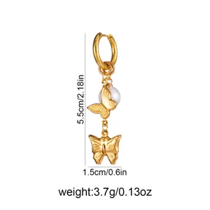 Gold butterfly pearl dangle earrings long drop earring elegant fashion jewelry for women 1pc
