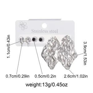 Edelstahl geometrische Ohrringe Set mit Rosen-Stiften und unregelmäßigen abstrakten Formen.