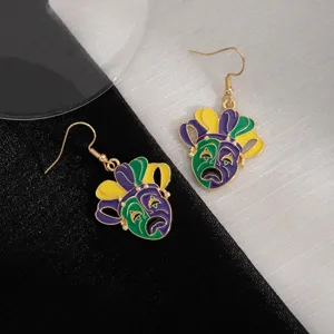 Elégantes boucles d'oreilles masque bouffon carnaval émail coloré pendantes pour femme