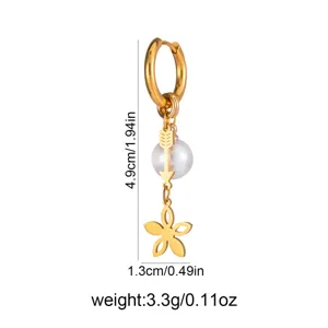 Detailed size and weight specification diagram for the stylish gold arrow pearl flower earring.