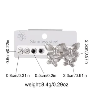Edelstahl Schmetterling böser Blick Ohrringe Set modischer Damenschmuck Geschenk 8.4g