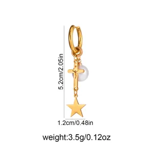 Gold long cross pearl star dangle earrings fashion geometric drop earrings for women daily wear