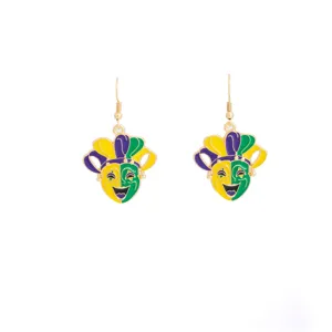 Boucles d'oreilles masque de bouffon de carnaval colore emaille crochets pour femmes