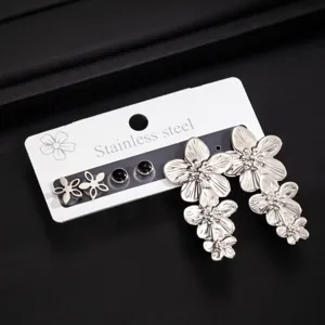 Edelstahl Blumen Ohrstecker Set, minimalistischer mehrschichtiger Blumenschmuck für Damen.