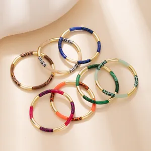 Retro Geometric Leopard Print Bamboo Joint Bracelet Acrylic Metal Colorblock Bangles Fashion Jewelry Gift For Women