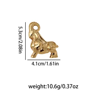 Gold tone 3D geometric ram brooch, stainless steel vintage minimalist suit accessory for men women.
