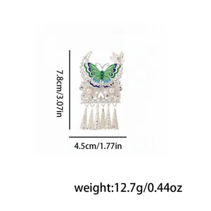 Miao silver butterfly fridge magnet Chinese ethnic style tassel pearl pendant 7.8x4.5cm