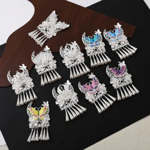 New Chinese style Miao silver DIY butterfly tassel pendant pearl fridge magnet craft decor.