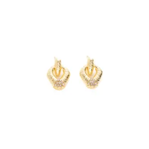 Exquisite gold retro rhinestone textured diamond-shaped earrings, luxury fashion chic detail view.