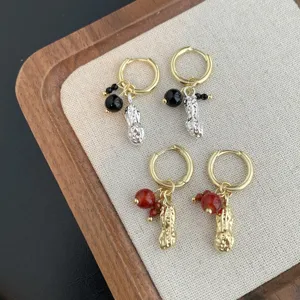 Niche Design Peanut Red And Black Bead Pendant Drop Earrings Fashion Light Luxury Alloy Earrings For Women Jewelry
