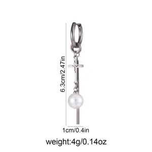 Stainless steel cross pearl drop earrings punk style fashion jewelry lightweight accessory