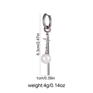 Stainless steel pearl drop earrings geometric long bar lightweight fashion jewelry accessories