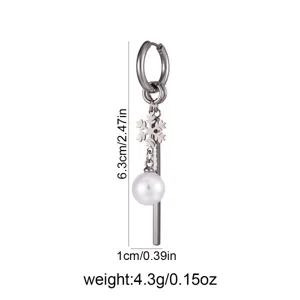Stylish stainless steel geometric hoop earrings featuring pearl and snowflake pendants.