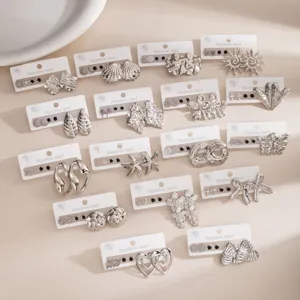 Vintage Edelstahl Geometrische Ohrringe Herz Seestern Kreuz Ohrstecker Cool Stil Silber Schmuck Für Damen Party Täglich