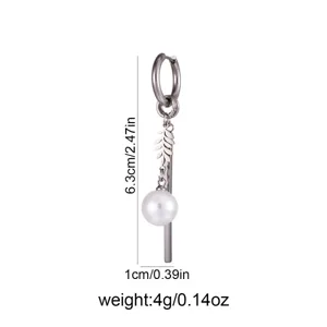Stainless steel pearl drop earrings geometric leaf dangle jewelry lightweight chic fashion style.