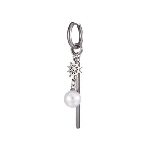 Stainless steel pearl drop earring with geometric snowflake charm for fashion women style