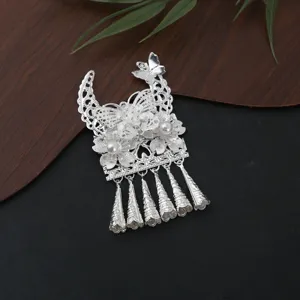 Chinese style silver hollow butterfly pearl tassel pendant DIY accessory elegant decor item
